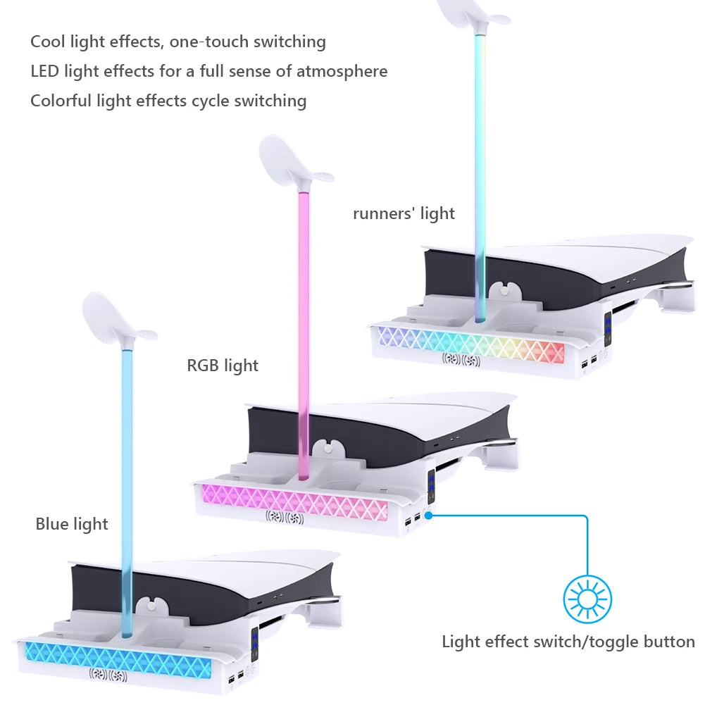 Horizontal Cooling Stand for Playstation 5 Slim Console Holder with Dual Controller Charger Stand Headphone Hanger for PS5 Slim
