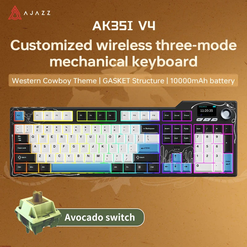 НОВА Ajazz AK35I V3 MAX Трирежимна Жична Bluetooth Безжична Геймърска Клавиатура Уплътнение Пълен Ключ Hot Swap 104 Ключа Персонализирана Клавиатура