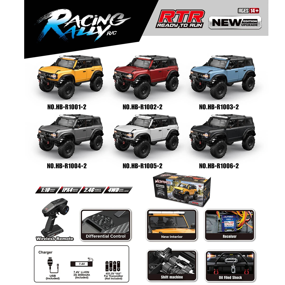 RC Crawler 1/10 Rc кола 4WD RTR HB R1001 с LED 2.4G електрическо дистанционно управление Rock Buggy офроуд превозно средство Rc коли за възрастни
