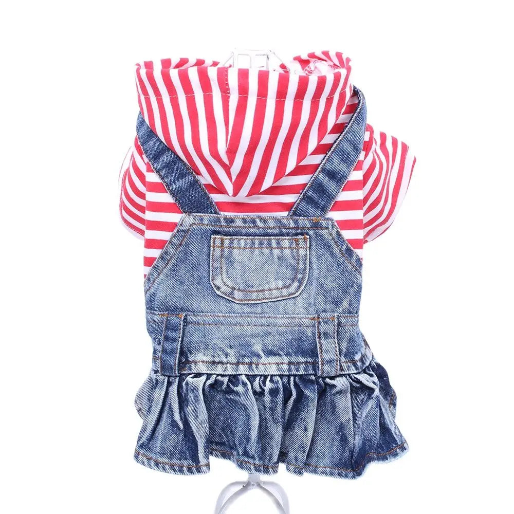 Deinim Hundemantel, gestreift und mit Taschen-Design, für Haustiere, Welpen, Frühling/Herbst, Kleidung