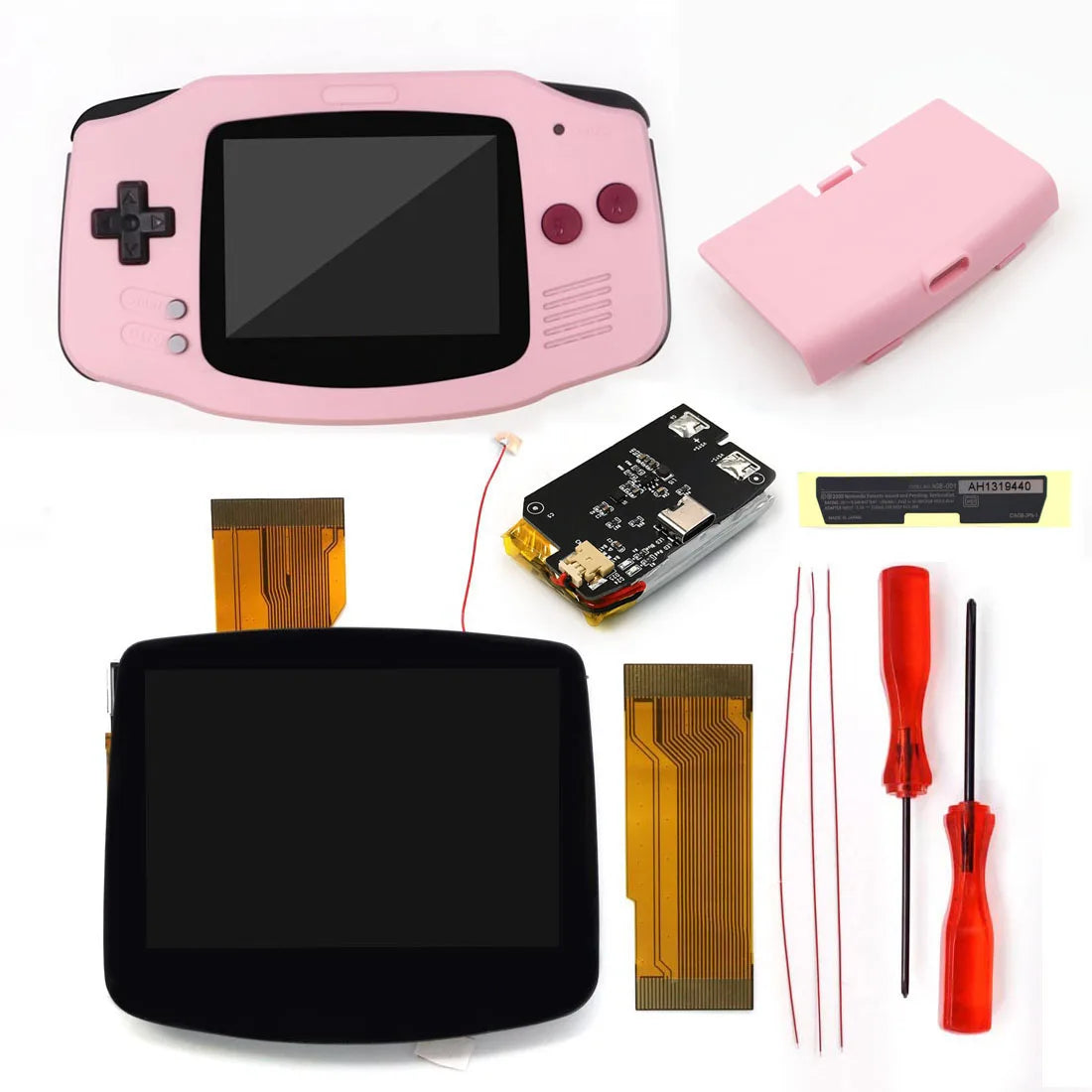 Hispeedido TYPE-C 1800 mah Battery Drop in 3.0" V5 Laminated LCD display For GBA IPS highlight screen  w/ UV housing Shell