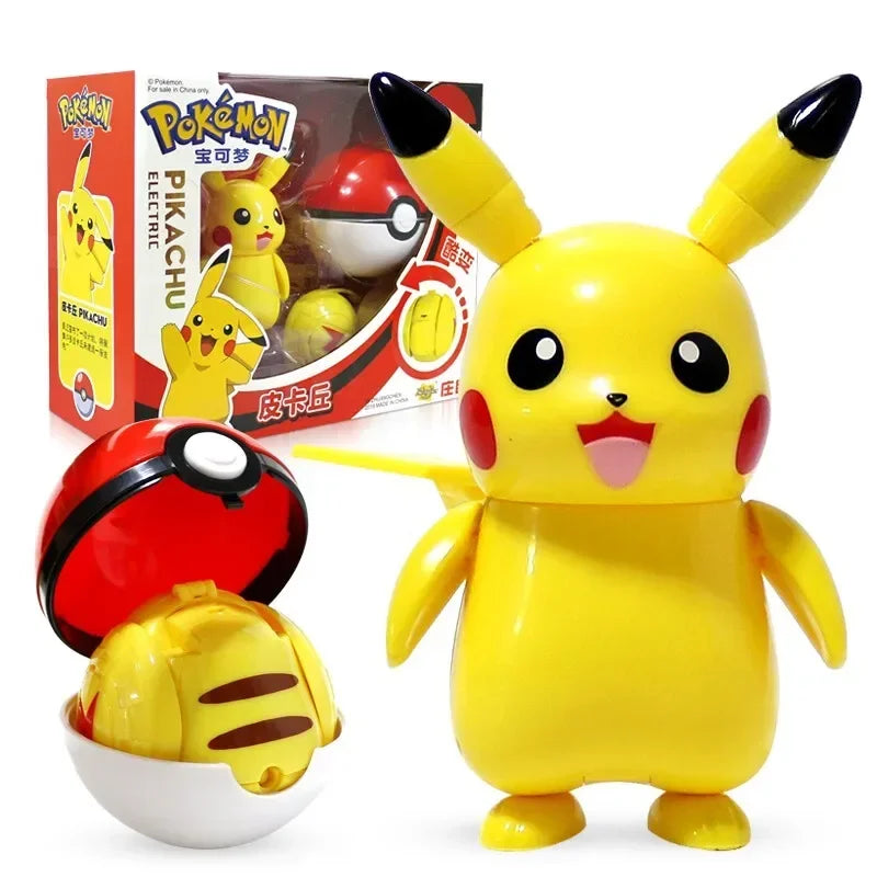 Pokemon Action Figure Transformer Doll Pokeball Figurine Poke Ball Deform Pikachu Greninja Lucario Mew Snorlax Lapras Kids Toy