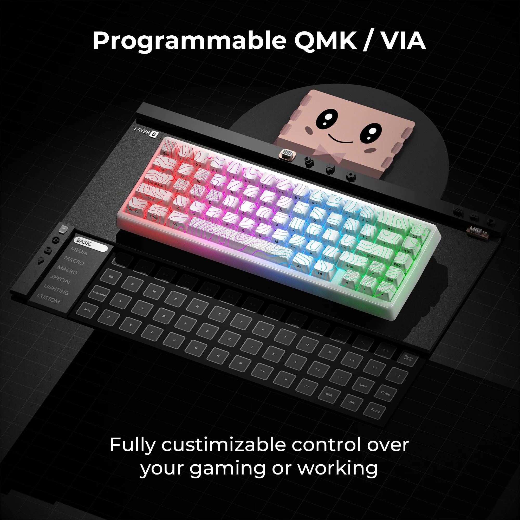 XVX M67 JadeStone Mechanical Keyboard With IMD-Tech Keycaps Hot Swappable Gasket Design Tri-Mode Custom RGB Backlight Keyboard