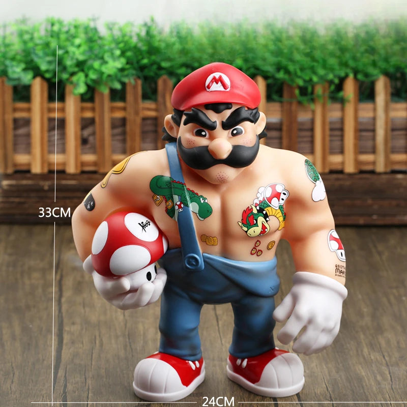 20/33cm Super Marios Bros Action Figures Funny Anime Figures Luigi Cosplay Muscle Model Dolls Ornament Kids Toys Room Decoration