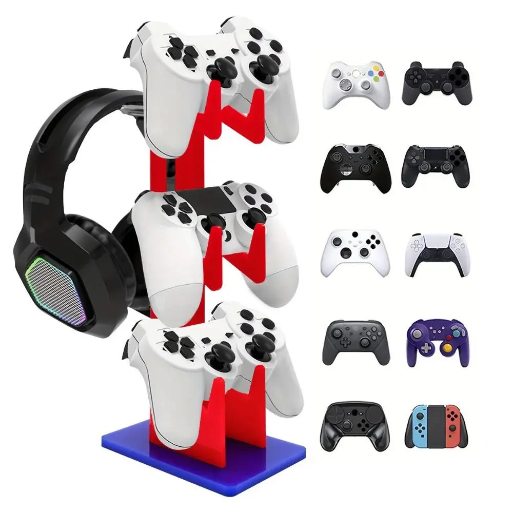 Universal 3-layer Controller Holder Acrylic Durable Headphone Holder Multi-function for PS5/PS4/PS3/PS2/Switch Pro/Xbox