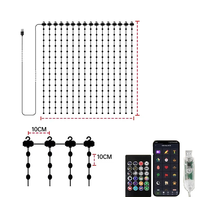 Smart LED Curtain Lights RGB Light String App Control Waterproof DIY Fairy Light USB Plug Text Pattern for Party Room Decoration