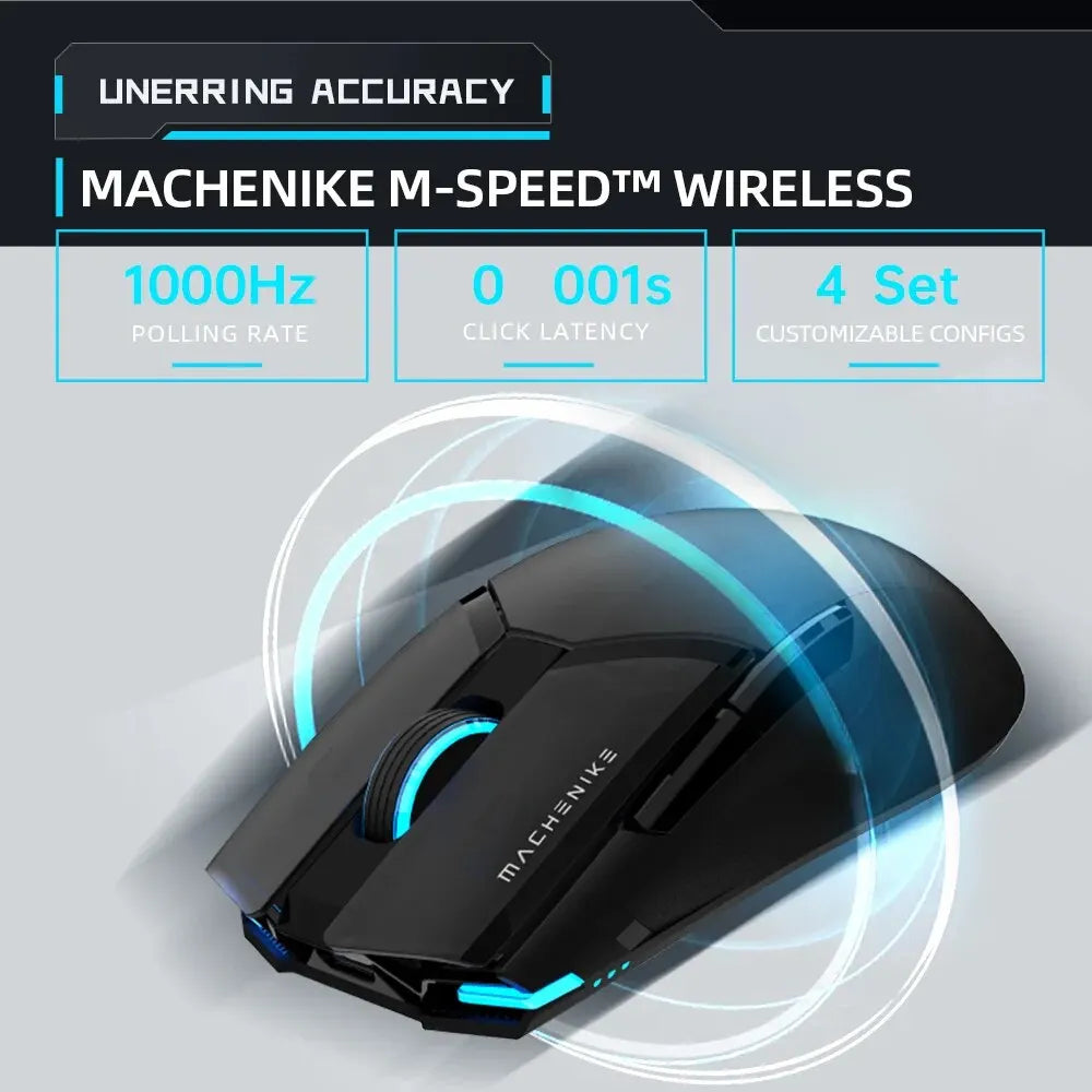 Геймърска мишка Machenike M7 Pro, USB, кабелна, 2.4GHz, безжична, PAW3395, 26000DPI, 650IPS, 7 бутона, 74g RGB, за лаптоп, компютър, геймърска