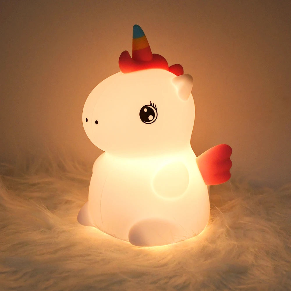 unicorn Cute Silicone LED Night Light For Kids children USB Rechargeable Cartoon Animal bedroom decor Touch Night Lamp for gifts
