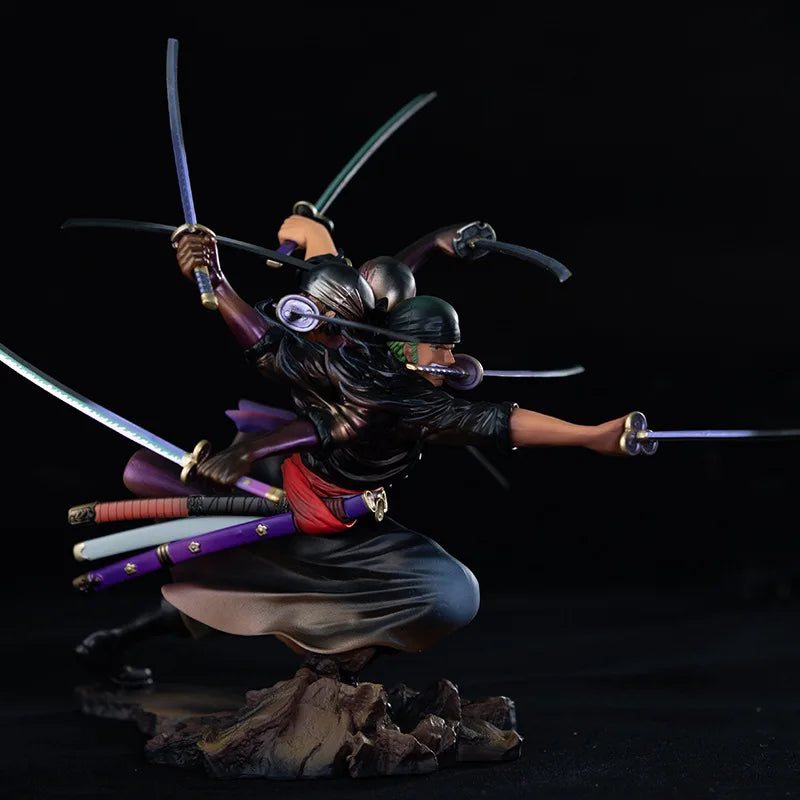 Anime One Piece Figur Kampfszene Drei Köpfe Sechs Arme Zoro Neun Messer Flow Action Modell Sammlung Kinder Geburtstag Spielzeug Geschenk