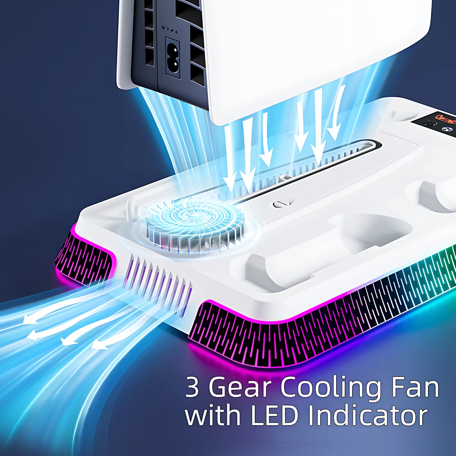 Cooling Station for PS5/PS5 Slim/PS5 Pro, YH66S Vertical RGB PS5 Cooling Stand with Controller Charging Dock, Headset Hook, USB