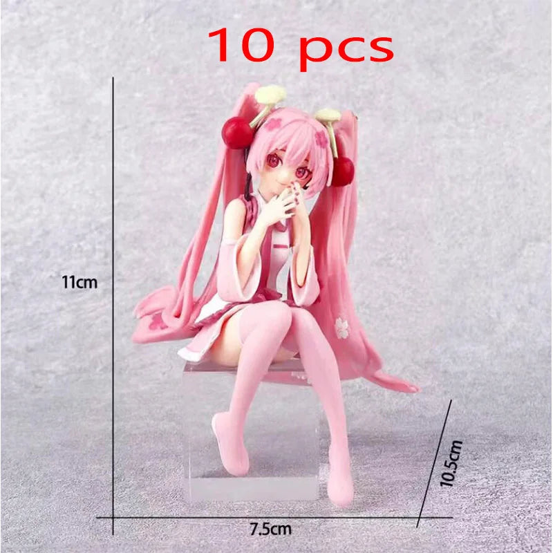 Hatsune Miku Anime figure Pink dress Sitting posture PVC model action toys Cherry pink cherry blossom decoration collect gifts
