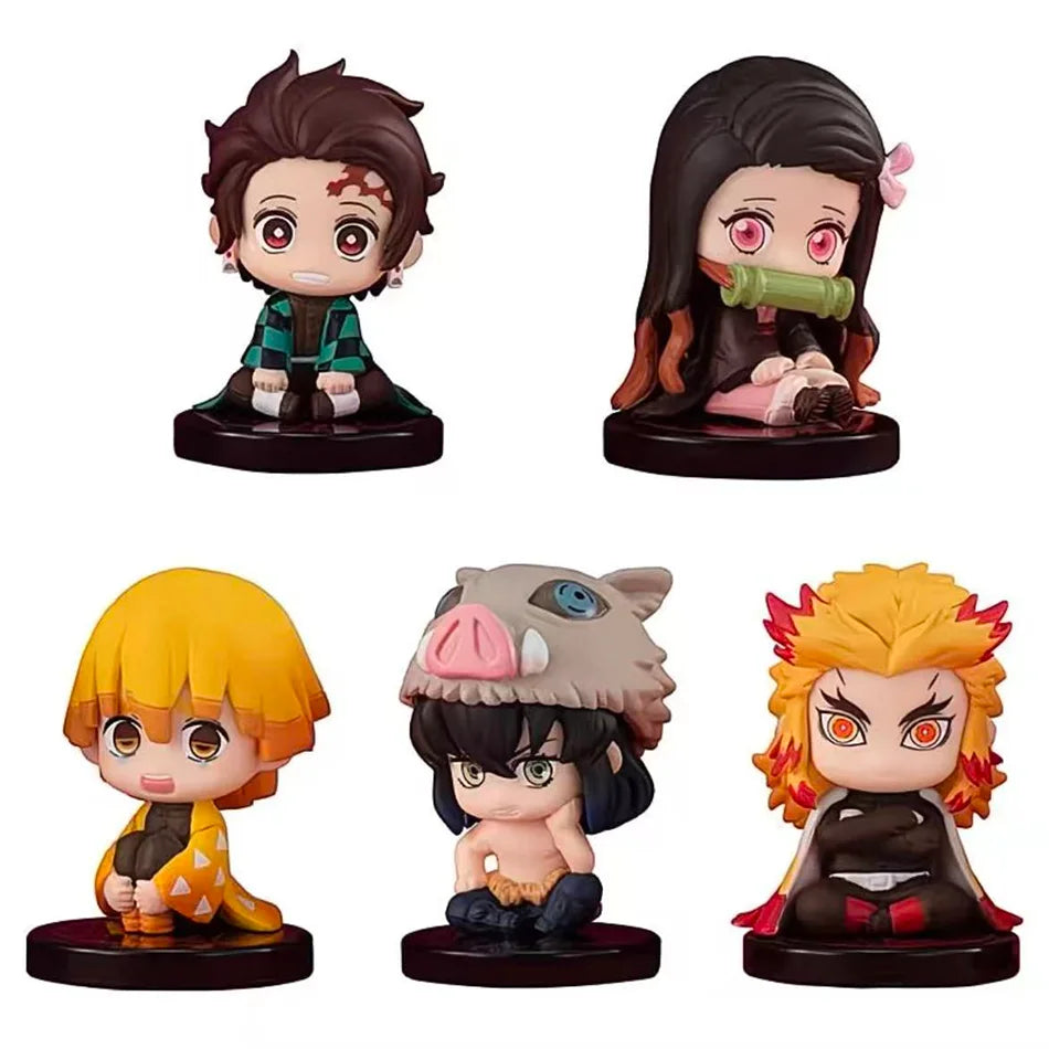 5 Style/Set Q Version Demon Slayer Sitting Ghost Doll Tanjiro Nidouzi Inosuke Zenizu Figure Action Figure Movie Model Toys Doll