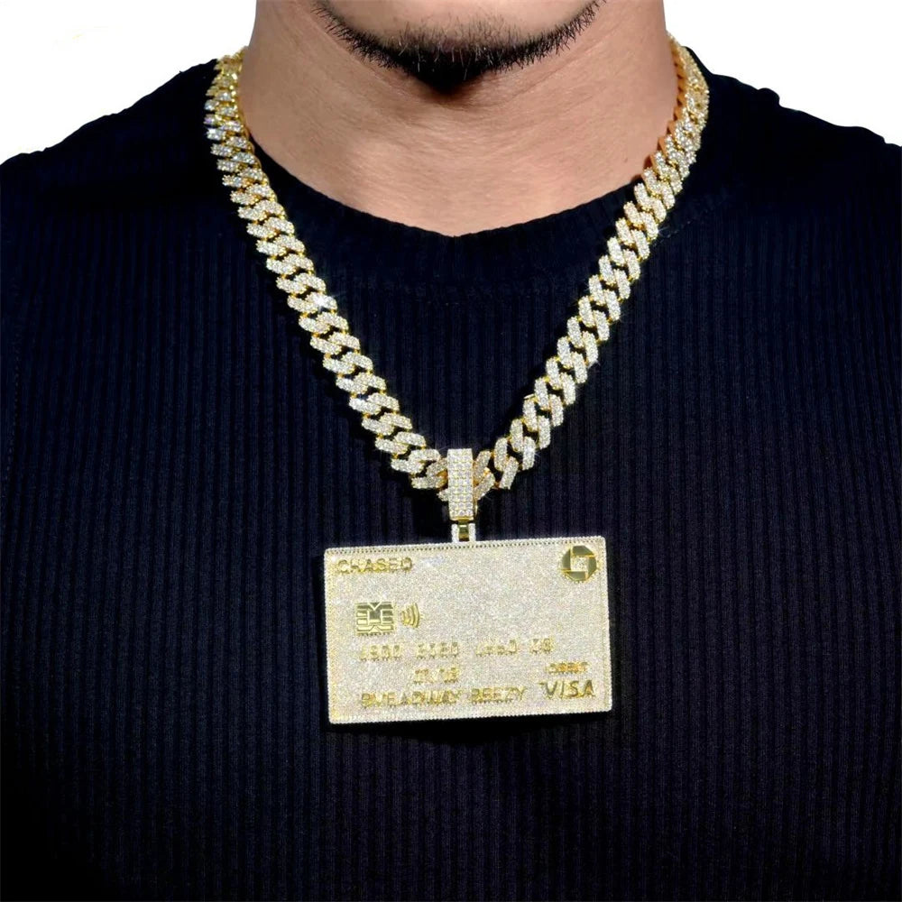 Moissminer VVS Moissanite Kreditkarte Anhänger Halsketten Für Männer Frauen Pass Tester S925 Silber Kette Hip Hop Schmuck GRA