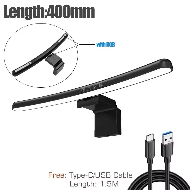 40cm PC Computer Monitor Light Bar Fit for Curved/Flat Monitor Eye-Care USB Reading LED Task Lamp Glare Dimmable for Home Office