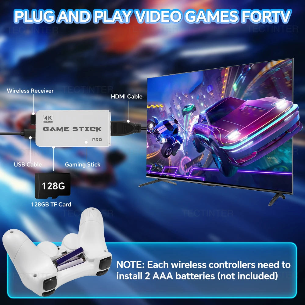 M15 Pro Game Stick Retro Video Game Console with Wireless Gamepads Controller Mini TV Handheld Game Player 64/128G 40000+ Games