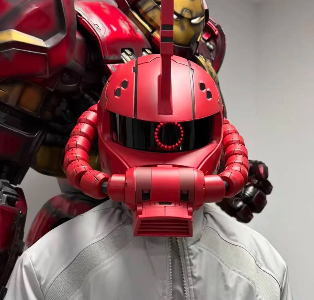 Zaku Wearable Helmet Cosplay Prop Replica With Water Slide Decals Base Usb Charging Cable Trendy Anime Figure Model Collect Toy