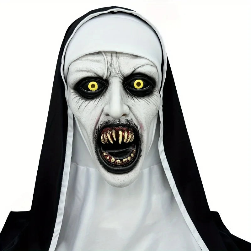 1Pcs Mask Frightening Nun Costume Synthetic Latex Street Style Horror Accessory Realistic Details Halloween Horror Theme Events