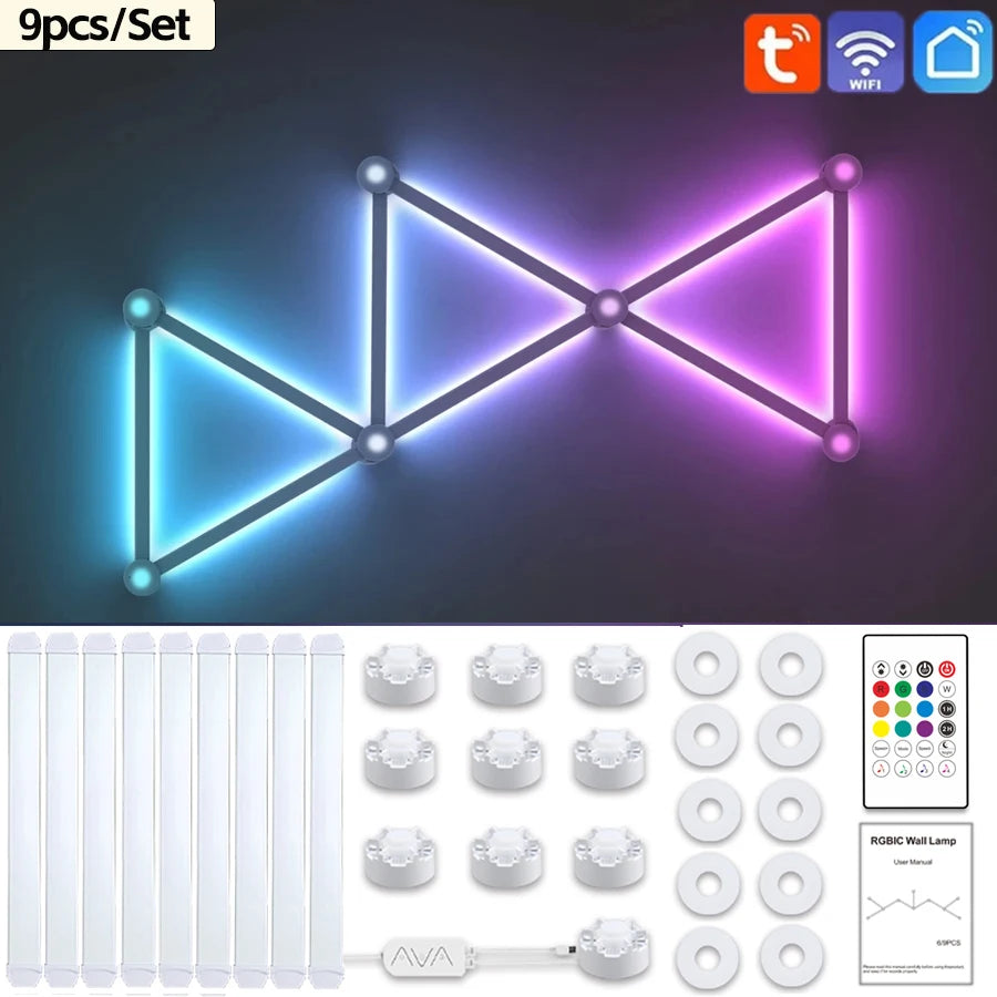 6/9PCS Splicing Smart Atmosphere Wall Light Combination DIY RGB Night Light Strip Room Computer TV Background Light Bar