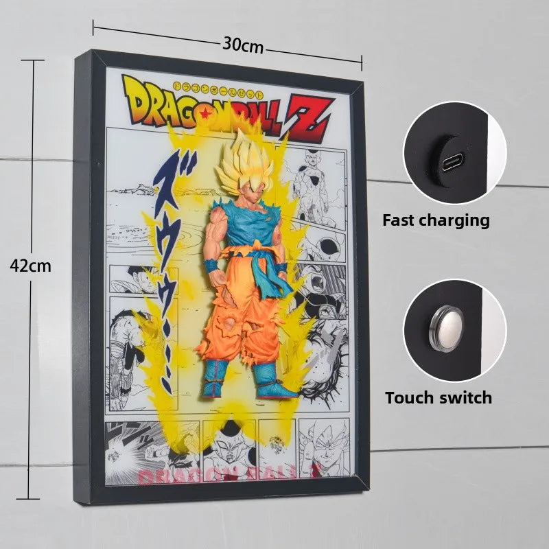 Dragon Ball Anime Figures SSJ1 Goku 3D Stereo Lamp Painting Action Figures Poster Photo Frame Room Table Top Decor Birthday Gift