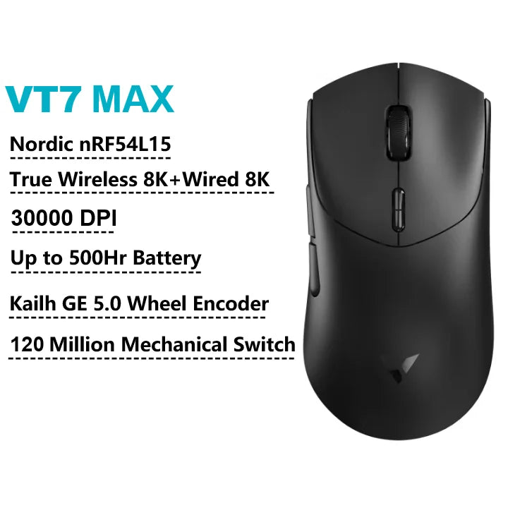 Безжична геймърска мишка Rapoo VT7 /VT7 MAX, True 8K безжична скорост на анкетиране, 53 г, лека, до 500 часа живот на батерията, активирани макроси