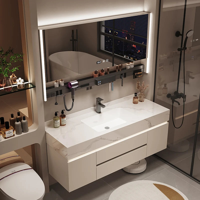 Einfache Luxus-Badezimmer-Waschtische Waschbecken Licht Eitelkeit Weiße Badezimmer-Waschtische Vintage-Spiegel Mobiletto Bagno Wohnmöbel