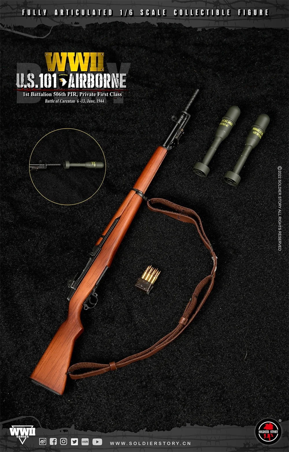 1/6 SoldierStory SS126 WWII US 101 Battalion Private First Class Ryan Mini Weapons Model M1 Garand Bazooka PVC Material For Fans