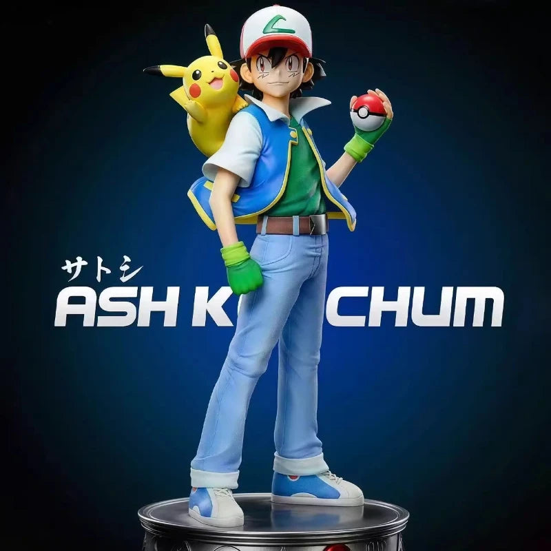 18cm Ash Ketchum PVC GK Statue Anime Action Figure Set with Brock & Misty Collectible Doll for Room Desk Decor Ideal Toy Gift