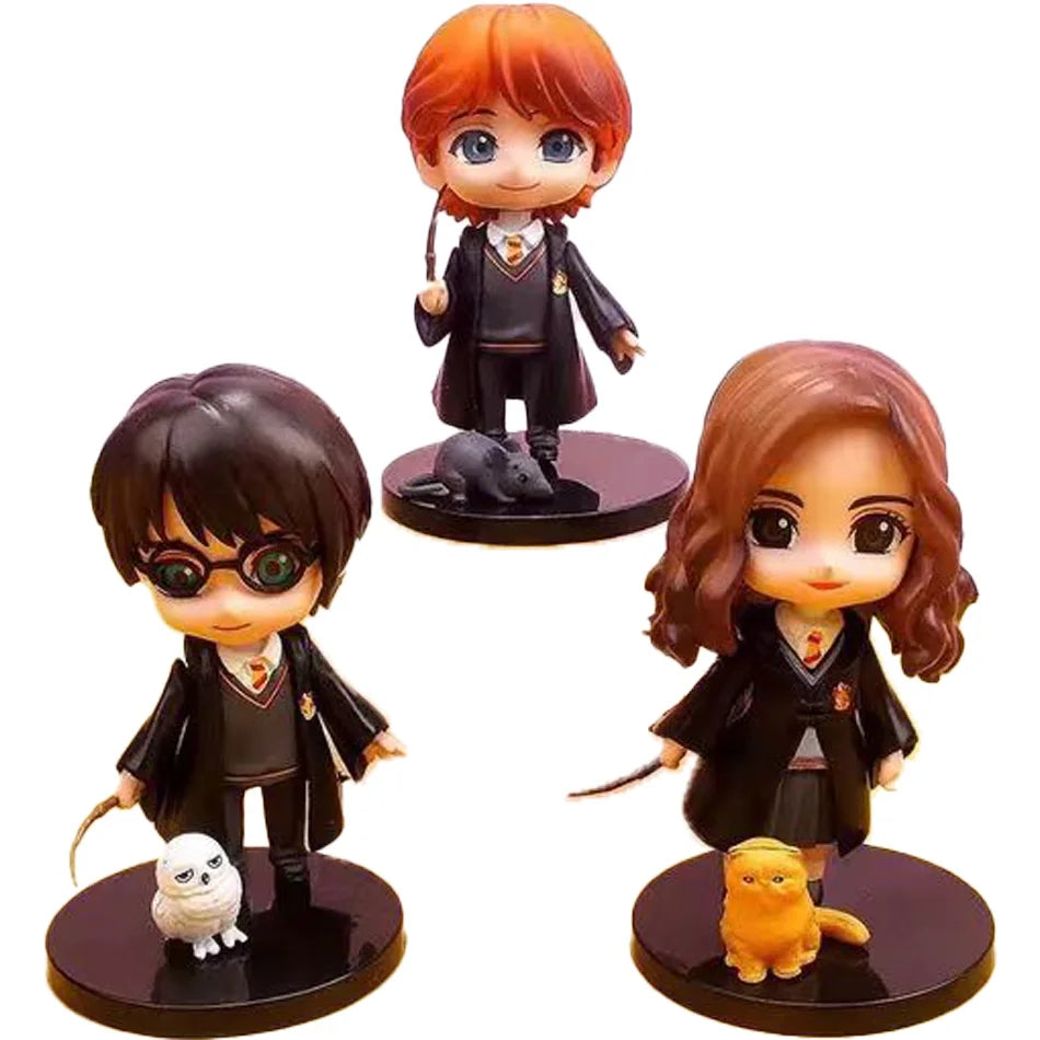 Harryy Potter 3pcs-10pcs Q Style Posket Hermione Ron Hedwig Vinyl Figure Toy Cake Decoration Car Model PVC Doll Toys