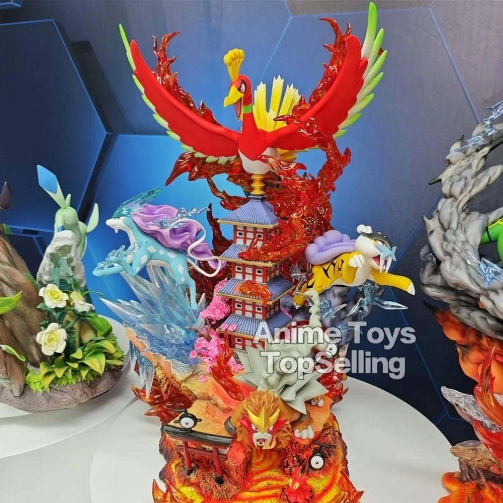38cm/14.96in Anime Pokemon Figure Raikou/Suicune/Entei/Ho-Oh Action Figures Pvc Statue Collection Model Toys for Children Gifts