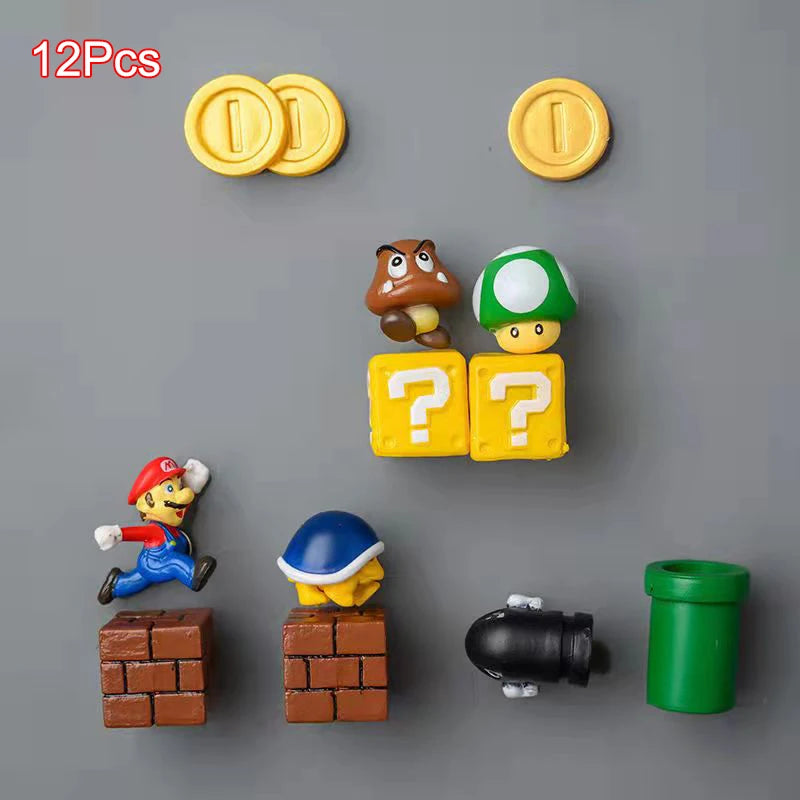 Super Ma Bros DIY Fridge Scene 3D Magnets Refrigerator Decoration Bullet Mushroom Turtle Wall Sticker Set Home Collection Gift