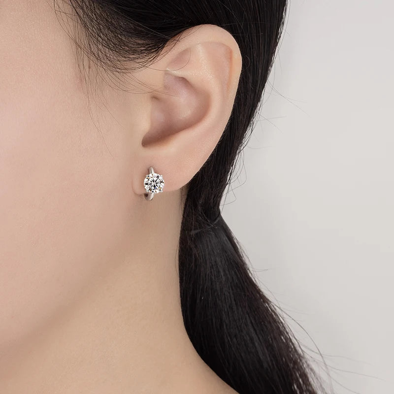 PERFANY 1CT Moissanite Earrings for Women S925 Pure Silver Simulated Diamond Simple Four Claw Earrings Fashion Wedding Jewelry
