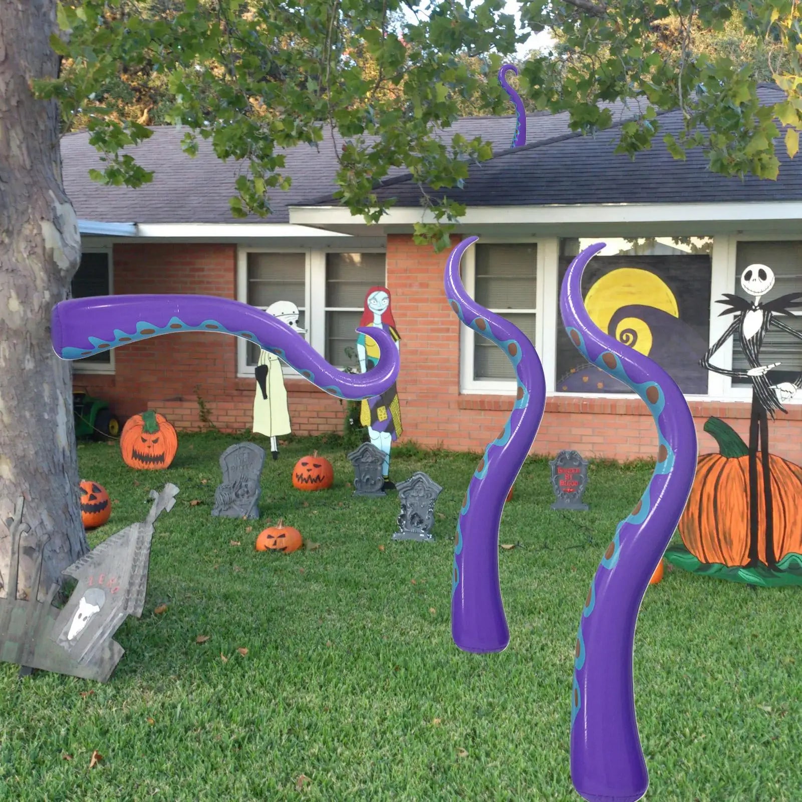 4 Pieces Outdoor Giant Octopus Tentacles Halloween Puppet Halloween Inflatable Decor Holiday Party Yard Lawn Decoration