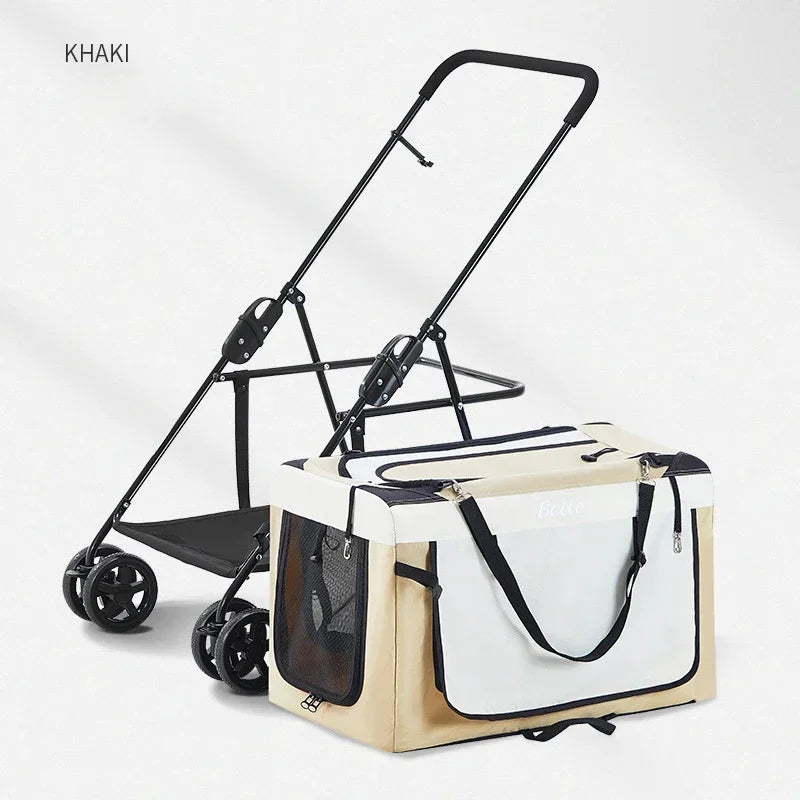4-wheels Cat Stroller Pet Carrier Strolling Foldable Dog Stroller With Removable Liner