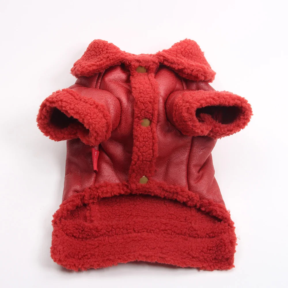 Winter Hundemantel Jacke Kunstleder Fleece Warm Haustier Welpe Warme Kleidung Bekleidung Outfit