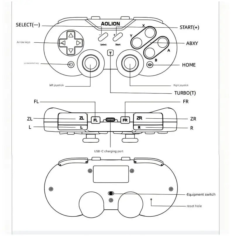 AOLION Wireless Bluetooth Gamepad Controller Hall Joystick for Windows Android mac iOS Nintendo Switch 2/1 Steam Somatosensory