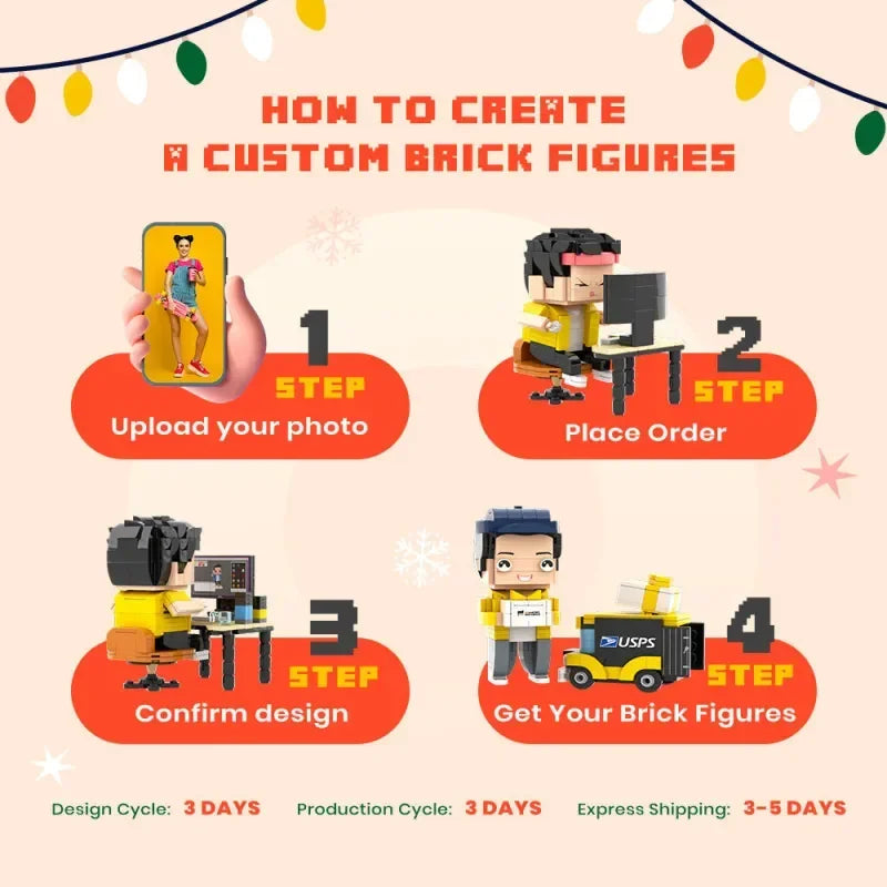 Building Blocks Customizable 2-Person Character Set with 2 Dogs Photo Granules Figures - Personalized My Custom Brickfigures