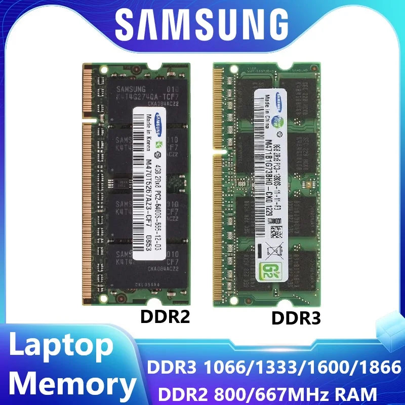 Samsung DDR2 DDR3 Ram Laptop Memory 2GB 4GB 8GB SODIMM  RAM 667 800 1066 1600 1866MHz High Performance Non ECC Unbuffered Memory