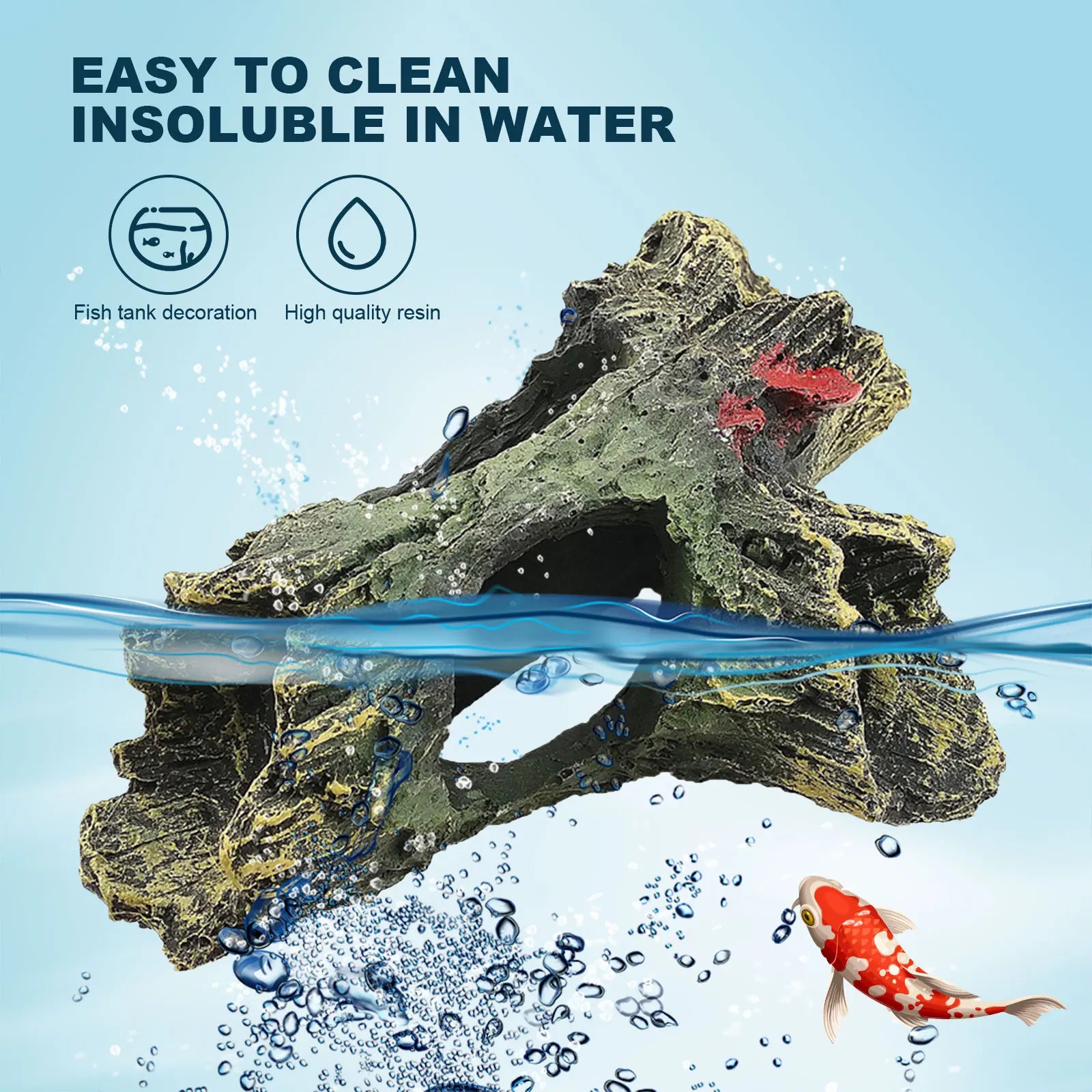 Künstliches Landschaftsornament, multifunktionale Fischhöhle aus Kunstharz, ungiftige Dekoration aus totem Holz für Aquarien