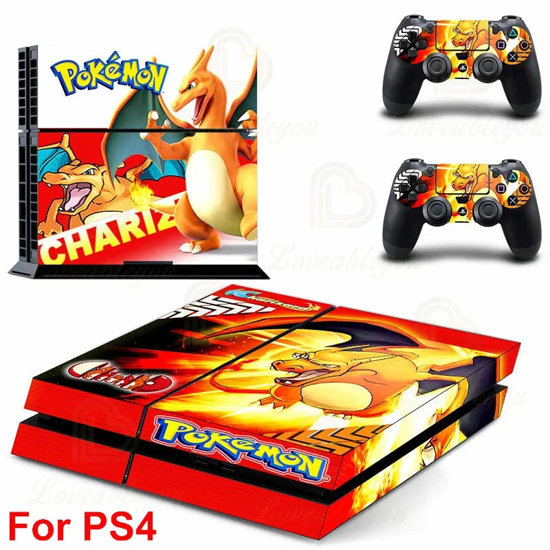 Gengar Stickers for SONY PS4 Pro Slim Console Pikachu Mew Full Body Skin Decals for PlayStation 4 Controller Gamepad