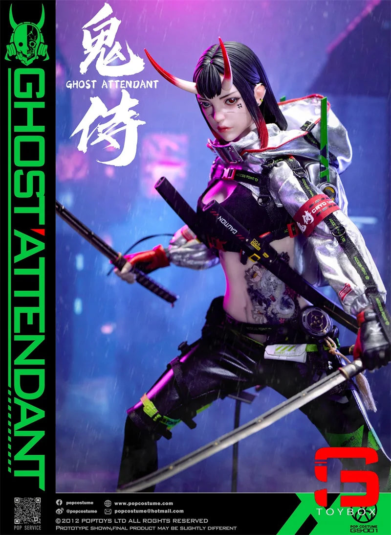 POP COSTUME GS-001 1/6 Ghost Attendant Action Figure 12'' Female Soldier Figurine Model with Movable Eyes Toy