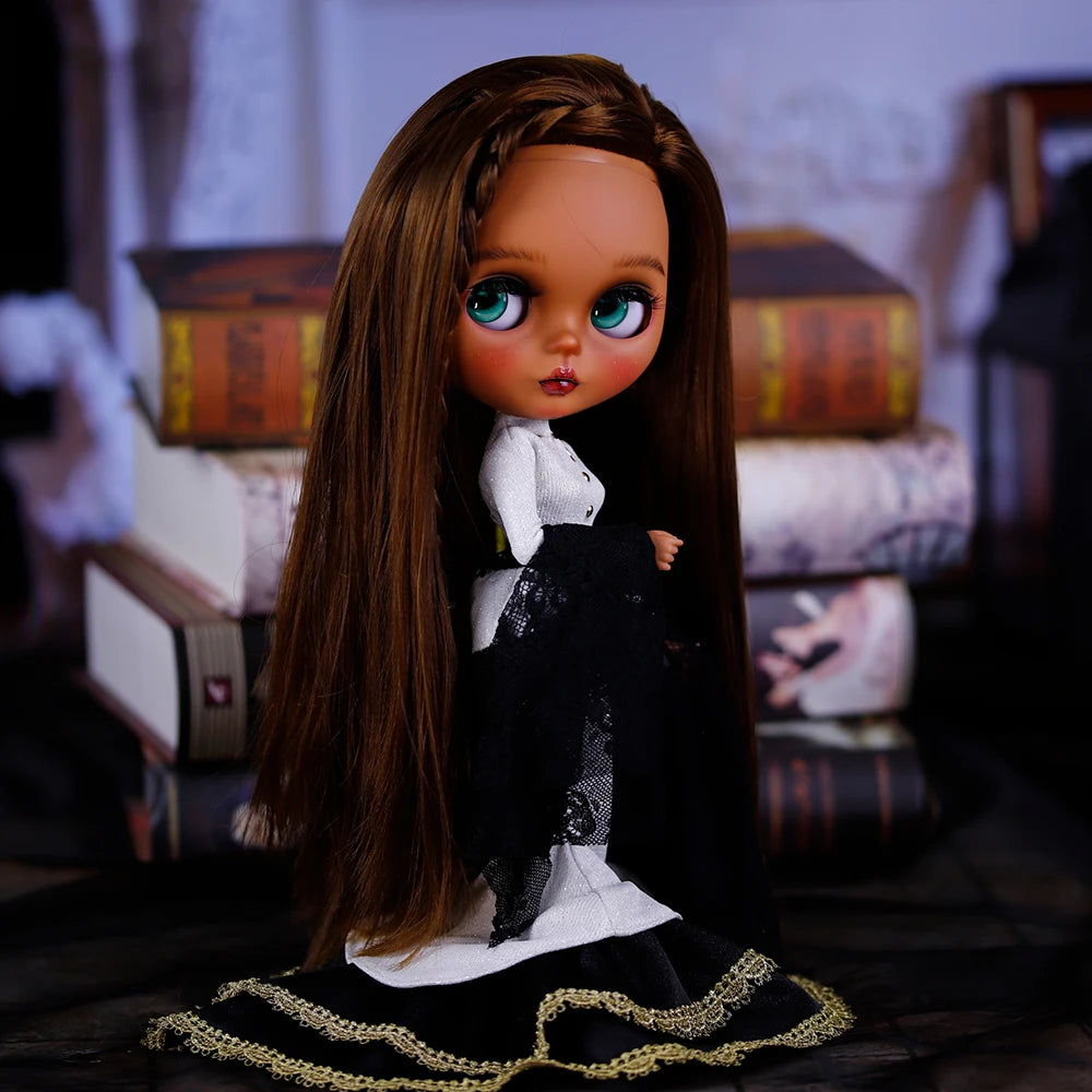 ICY DBS Blythe Doll 1/6 jiont Body 30cm Hand-Painted Set Black Skin Lilac Makeup BJD Toy Fashion Gift
