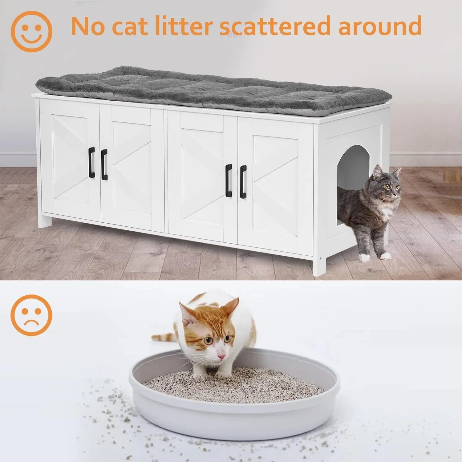 Cat Litter Box Enclosure For 2 cats, Litter Box Furniture Hidden  Double Room,Wooden Cat Washroom Furniture,Cat Hous