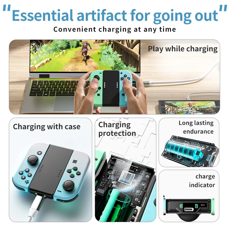 AOLION Portable Switch joncon Charging Grip Compatible With OLED 3400mAh Ultra Long Battery Life Stylish Gaming Accessory