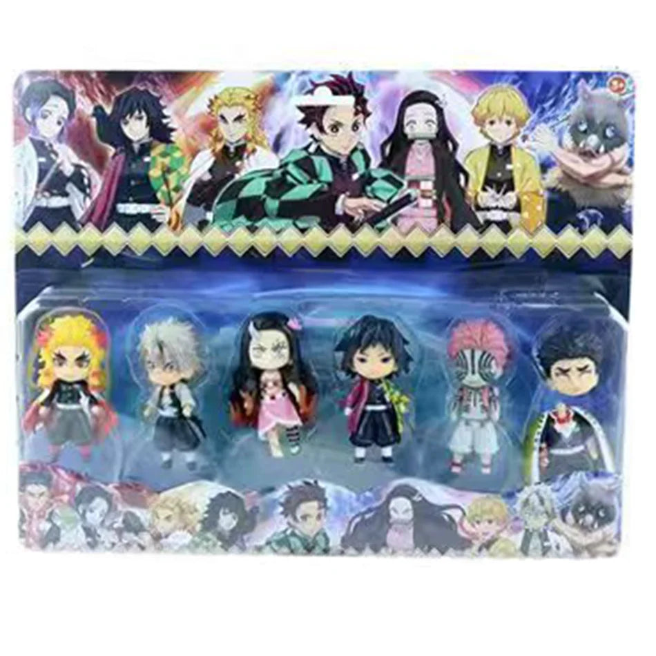 6 Style/Set Q Version Demon Slayer Standing Ghost Doll Tanjiro Nidouzi Inosuke Zenizu Figure Action Figure Movie Model Toys Doll