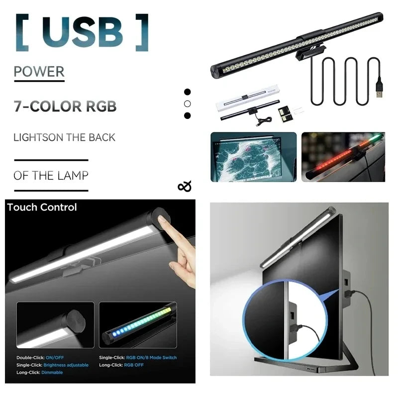 RGB LED Desk Lamp Dimmable Office Computer Eye-caring Table Lamps for Study Reading Screen Monitor Hanging Light Bar