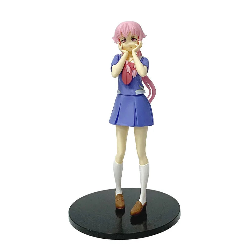 In stock 17cm Future Diary  Mirai Nikki Gasai Yuno Anime Uniform Dress Standing Posture Action Figure Model Desktop Toy