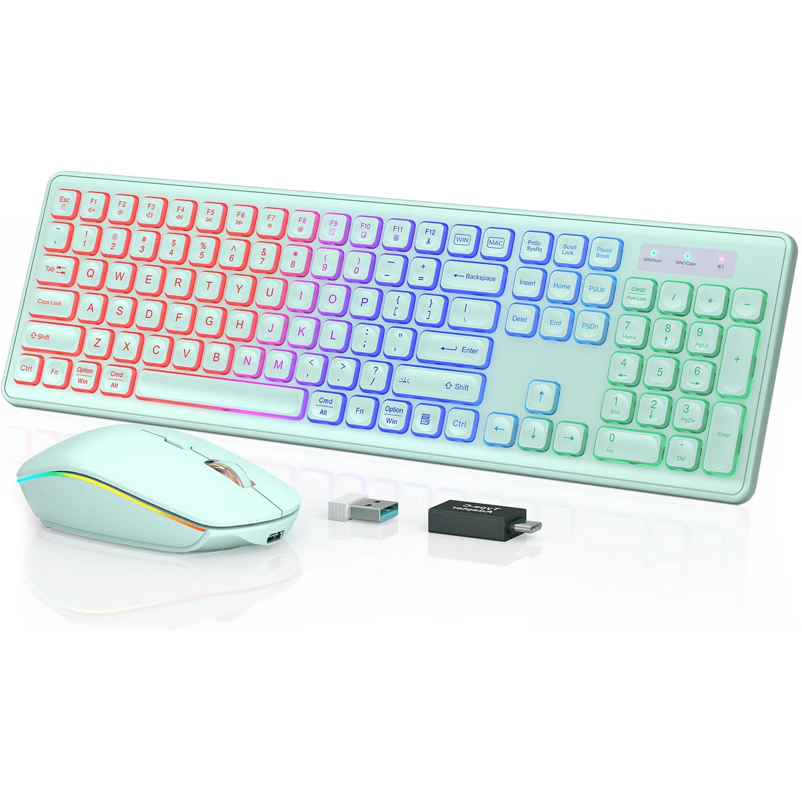 Wireless Keyboard and Mouse Combo RGB Backlit Rechargeable Light Up Letters Ergonomic Tilt Angle Sleep Mode 2.4GHz Quiet Mac PC