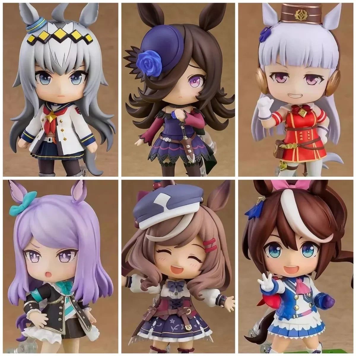 10cm Umamusume Mini Figure Set Anime Desktop Collectible Statues with Base Cute Race Girl Figures for Fans 6pcs