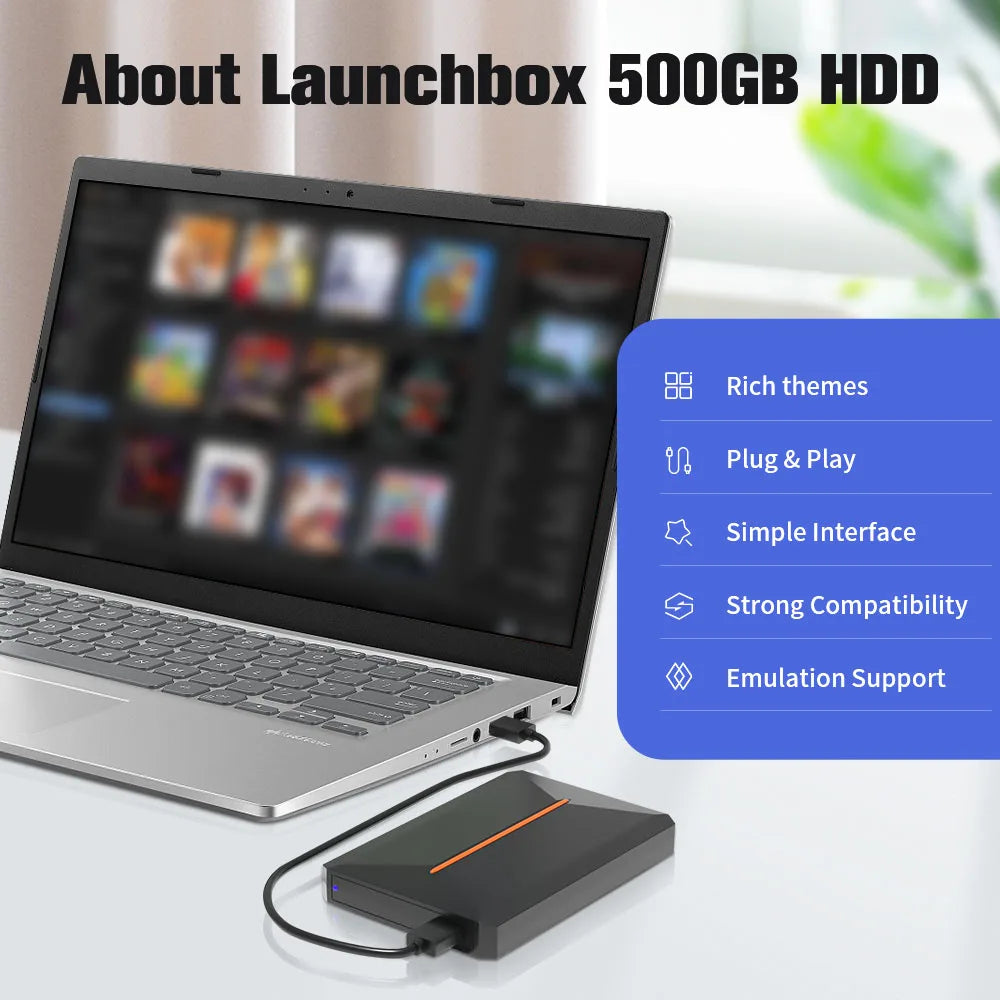 500GB Gaming HDD Launcbox System Emulator Console for PS4/PS3/Switch/PS2/Wii/Wiiu with 3700+ 3D/PC Games for Windows PC/Laptop