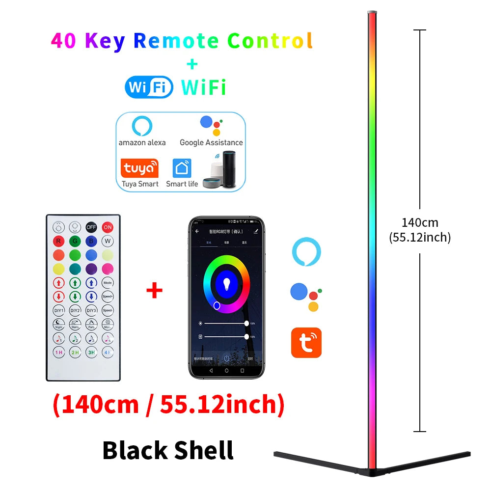 Smart Tuya Corner Floor Lamp RGBIC+W Living Room Dimmable Stand Lights Mood Lighting Alexa Bedroom Gaming Living Room Decor